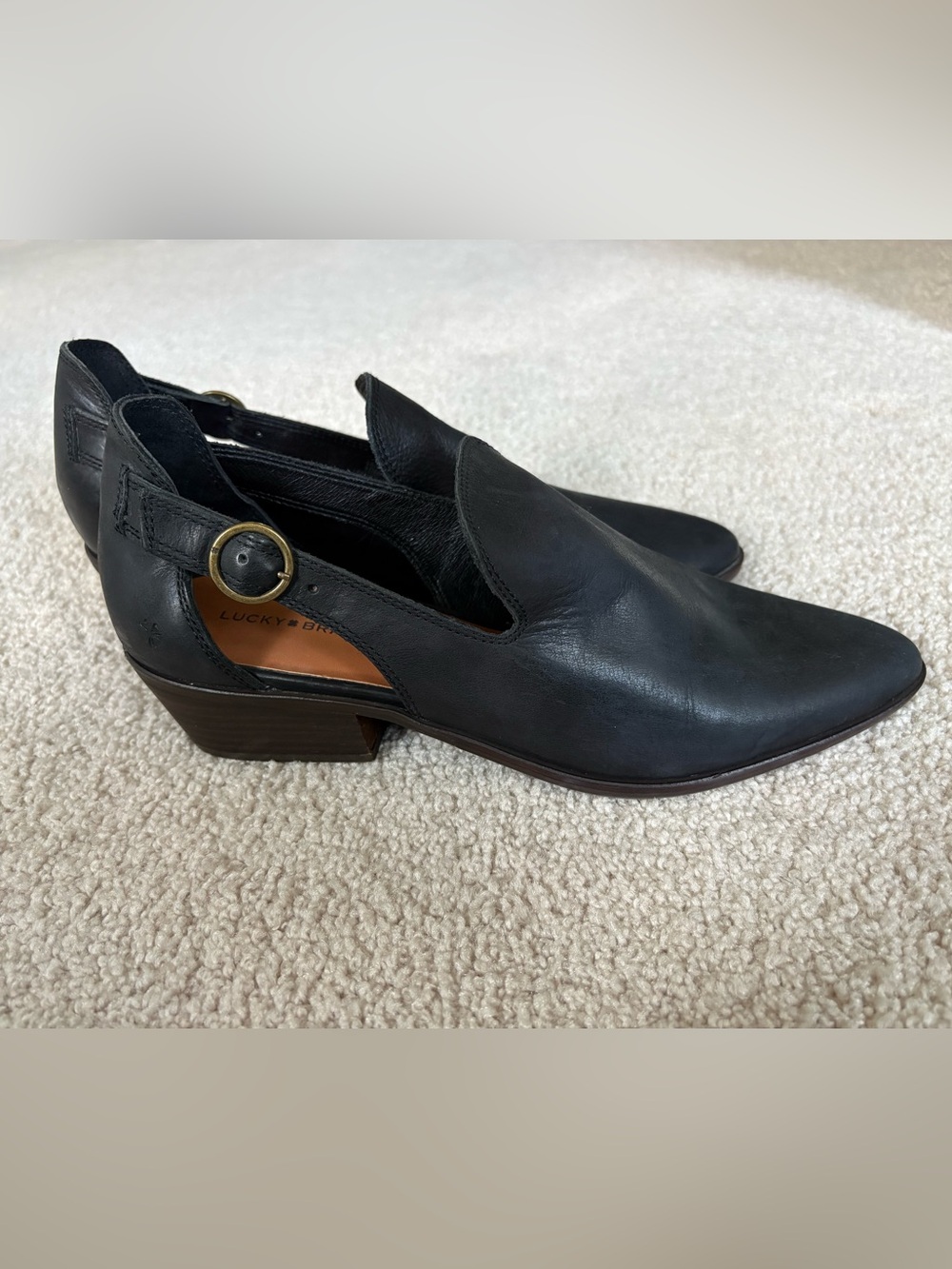 Lucky Brand Myndo Black Leather Slingback Mules Low Heel Size 10